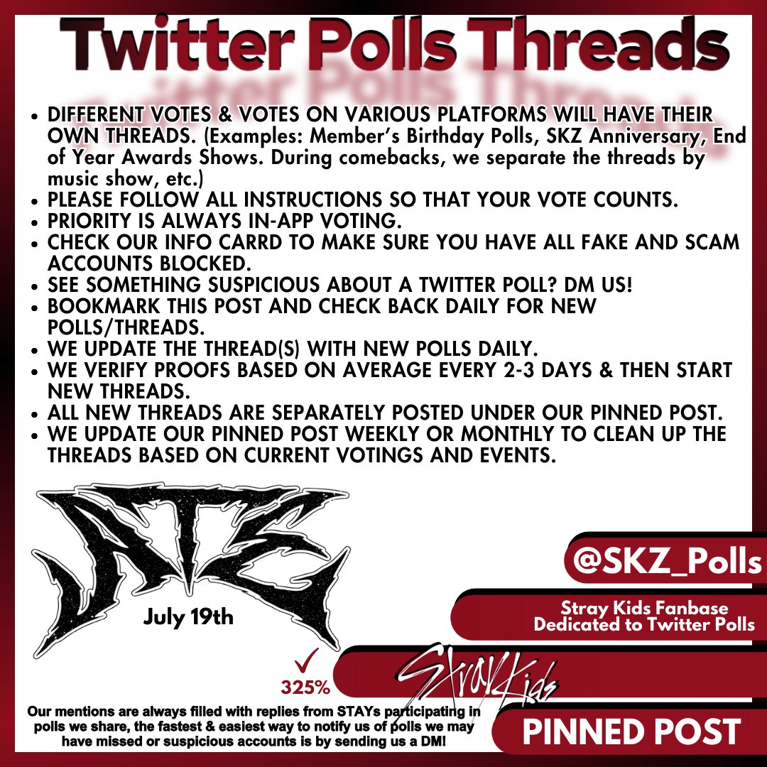 SKZ_Polls's tweet photo. 📌 STRAY KIDS TWITTER POLLS THREADS🧵 — Updated June 27th 

Check our info carrd for fake &amp; scam accounts to block: https://t.co/69lKPUFT99

#StrayKids #스트레이키즈 
#ストレイキッズ #SKZ #スキズ 
@Stray_Kids https://t.co/eImNwq0eq4