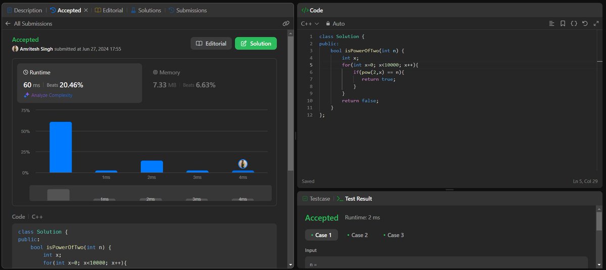 _astitvapratap's tweet image. Day 13 of #15DaysOfCode

231. Power of Two @LeetCode