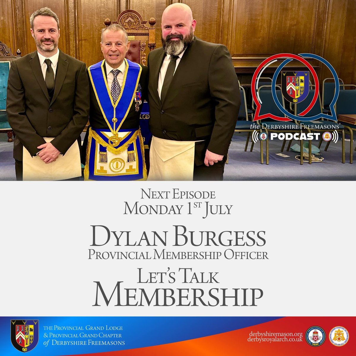 DerbysFreemason's tweet photo. The next episode of The #Derbyshire #Freemasons’ Podcast drops on Monday 1st July.
Dylan Burgess chats about his role as Membership Officer and how he engages with those who are interested in joining. 🎙️🎧📱 
All previous episodes available at https://t.co/ENcLyi4eRu 📲👍 https://t.co/zchDisZ3JY