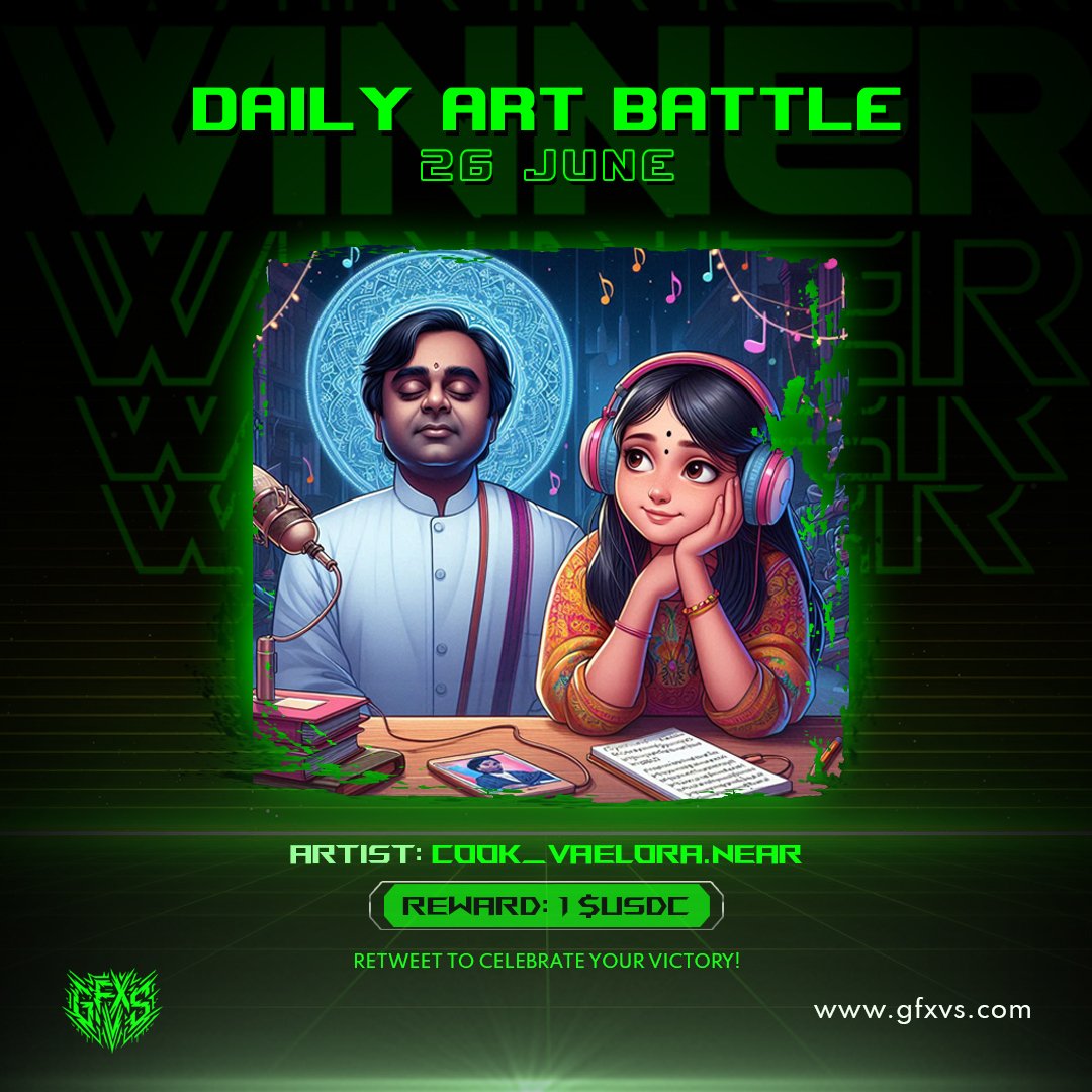 GFXvs_'s tweet photo. ๐จโจ Congratulations to the GFXvs Daily Art Battle Winner for June 26th! ๐
Artist: cook_vaelora.near
Reward: 1 $USDC
Enjoy your well-deserved reward! ๐ฐ๐
Follow us for more amazing art battles and talented artists! ๐
#GFXvs #ArtBattle #DailyWinner #digitalart https://t.co/D9EOeLHvNt
