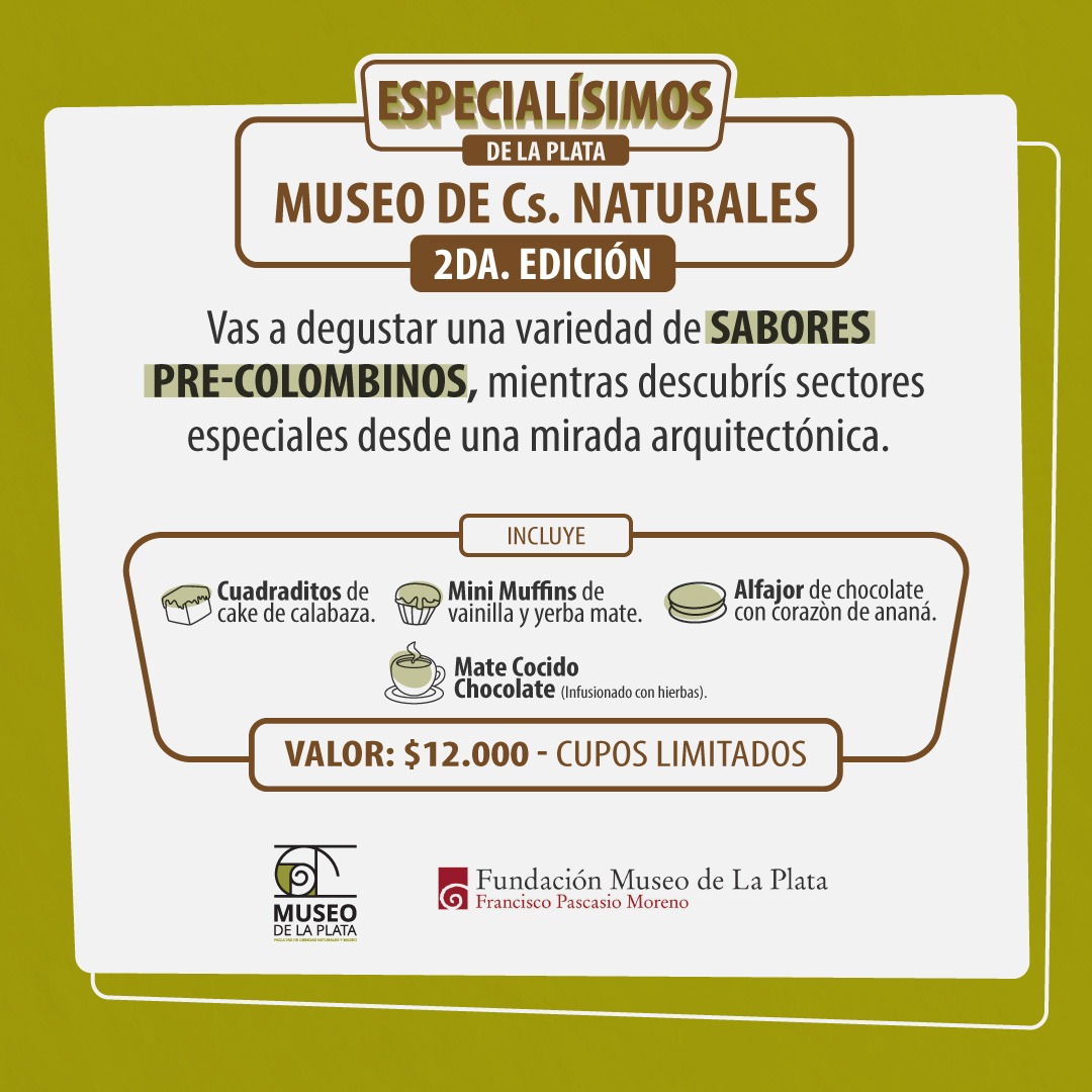 ESPECIALÍSIMOS - MUSEO DE CIENCIAS NATURALES

Guiada para descubrir sectores especiales del museo, con una mirada arquitectónica.

Mientras hacés la recorrida,  degustá chocolate infusionado con hierbas y sabores precolombinos.

👉inscripción👇
bit.ly/Especialísimos…