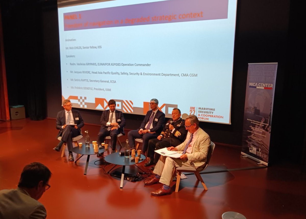 EUNAVFORASPIDES's tweet image. Participation of #eunavforaspides in the 1st Maritime Security and Cooperation Forum on Thursday 27 June 2024 in Brest, together with the #Marinenationale, the International Maritime Organization (@IMOHQ), European Union, Maritime Information Cooperation &amp;amp; Awareness Center (MICA