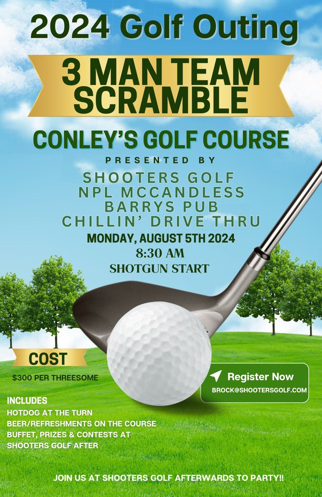 Let’s have a Monday! Get a group of 6 guys (2 teams) and play all 18 holes together!