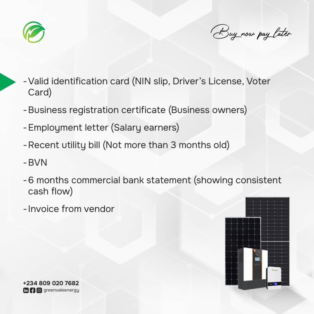 greenvaleenergy's tweet photo. At GreenVale Energy Limited, we have partners who will assist you with getting that installation done in your office,home,factory etc. with a minimum down payment we will install your desired solution while you take your time to pay back. Give us a call on +234 809 020 7682 https://t.co/rNnU02I4ez