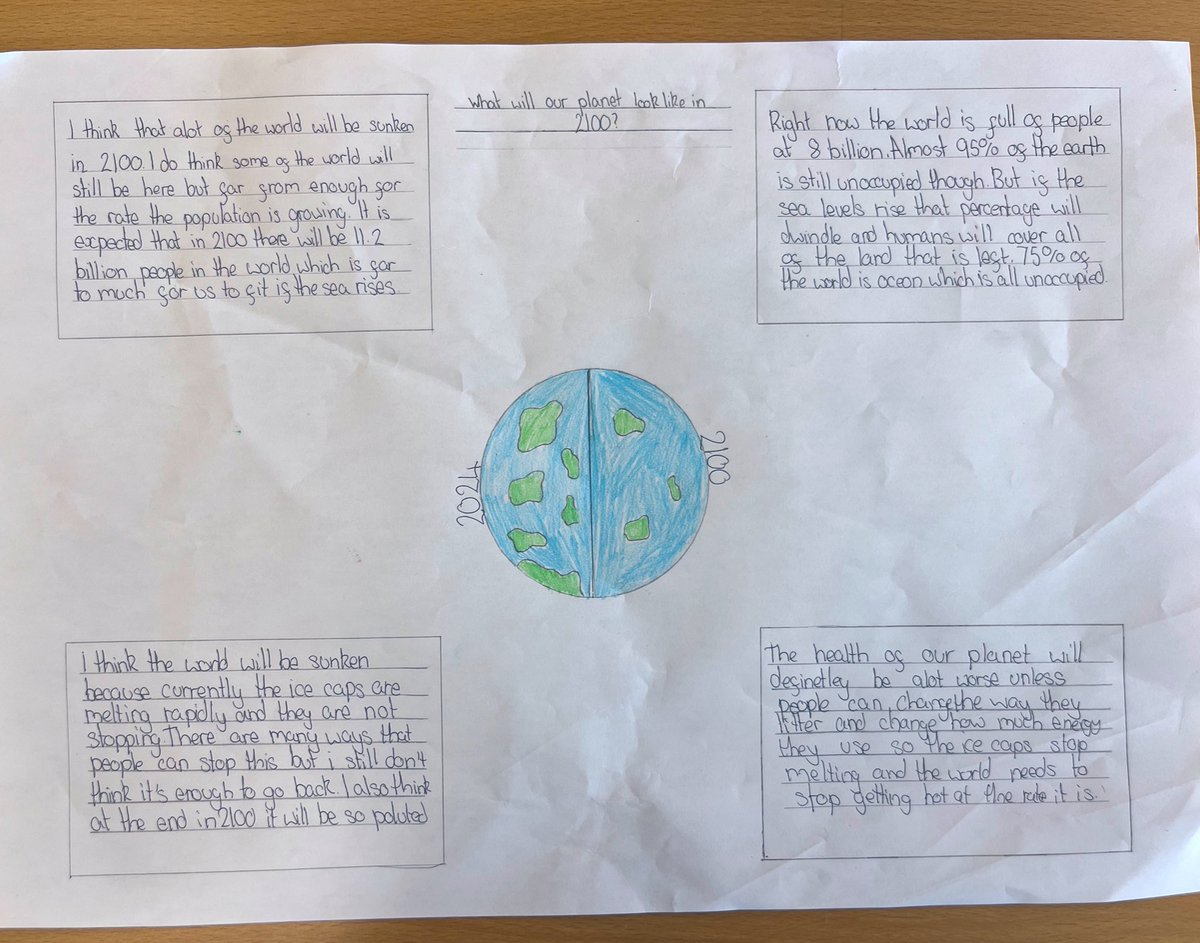 HaylingGeog's tweet photo. What do you think the world will look like in 2100? Here are some ideas from our wonderful KS3 geographers 🌍 #geographyteacher https://t.co/heFUQggpUR