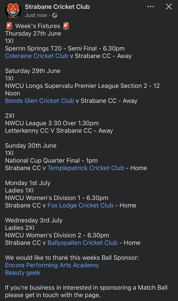 🚨 Week’s Fixtures 🚨