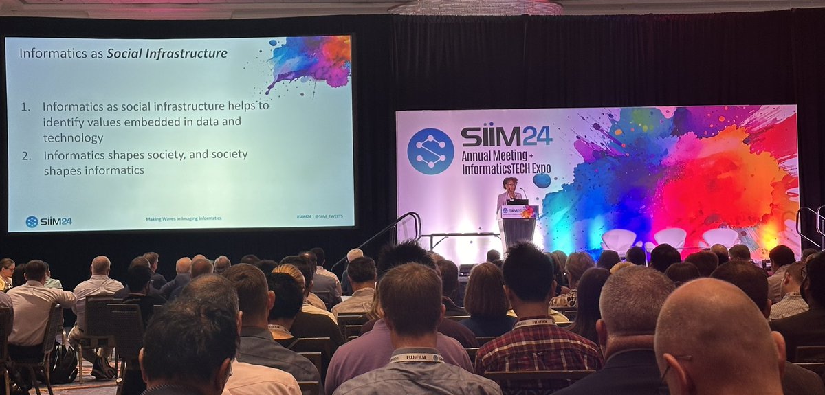 #SIIM24 opening keynoter anthropologist Kadija Ferryman, PhD demonstrates how informatics influences social infrastructure.