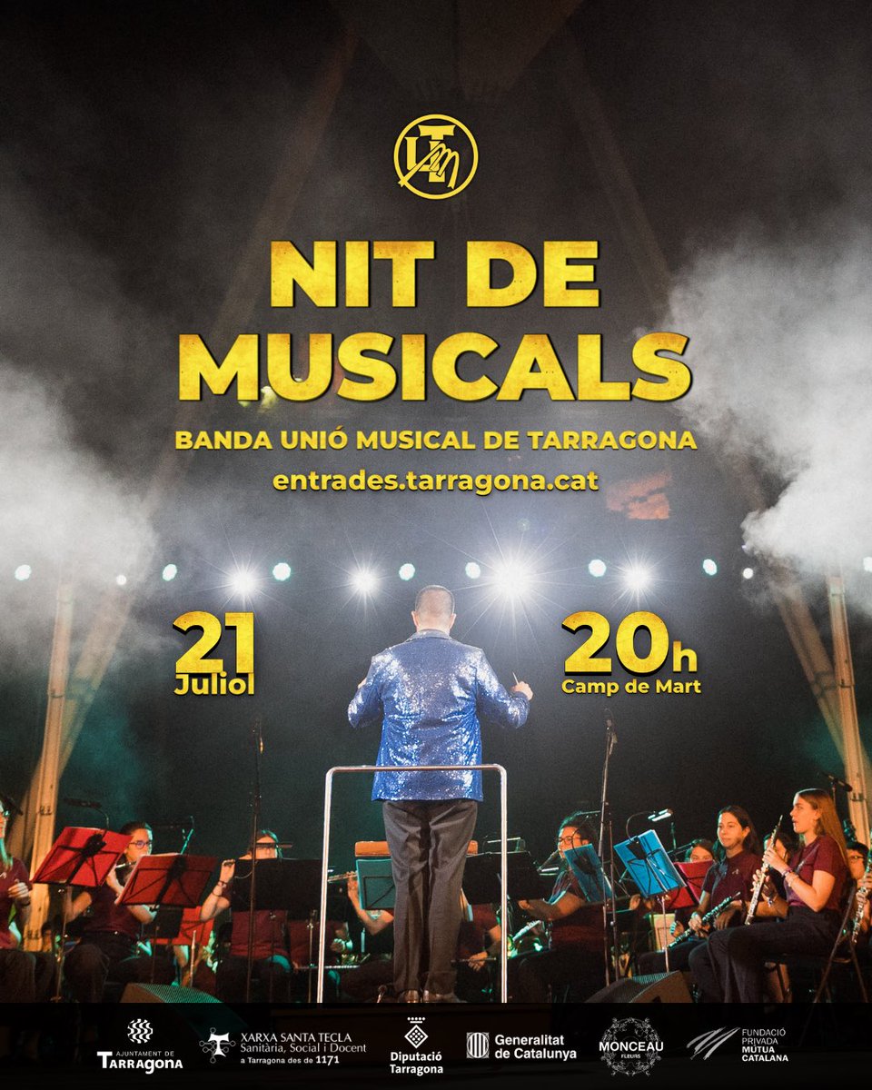 La #BUMT us esperem el 21 de juliol a les 20 h a l'Auditori del Camp de Mart per viure i gaudir dels musicals més coneguts amb "Nit de musicals"!🎶

A més, ens fa il·lusió comptar amb dos cantants "km 0", la Maria Fort i l'Óscar Balanyà🥰

🎫entrades.tarragona.cat