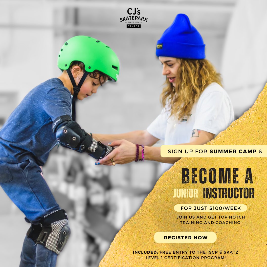 🎓 Calling all teens (15-18)! 🎓

Want to become a junior instructor at CJ's SKATEPARK? Register for our summer camp and get the chance to volunteer, learn to teach, and enjoy free skate time for just $100/week! 🌟