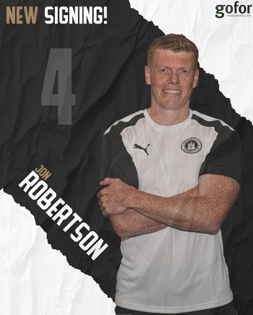 Signing #1

4. Jon Robertson 

We are delighted to announce the highly experienced midfielder as our new Captain! 

 ⚫⚪

*Signings subject to all relevant SFA approvals