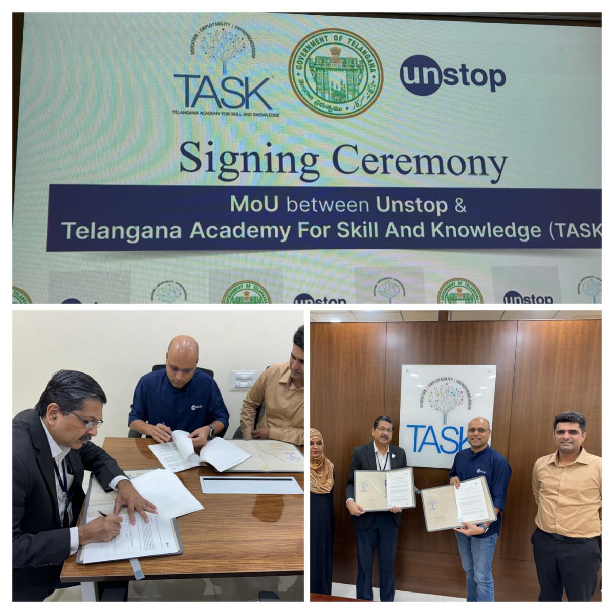TASK Telangana (@tasktg) on Twitter photo @taskts has entered into an #MoU with <a href="/Unstop_World/">Unstop</a> to introduce UNSTOP platform #probono to students for enhancing their #EmployabilitySkills and explore #jobsopportunities.
<a href="/Min_SridharBabu/">Minister Sridhar Babu</a> <a href="/jayesh_ranjan/">Jayesh Ranjan</a> <a href="/ShrikantNF/">Shrikant Sinha</a> <a href="/SdTask/">Pradeep Reddy</a> @taskts has entered into an #MoU with <a href="/Unstop_World/">Unstop</a> to introduce UNSTOP platform #probono to students for enhancing their #EmployabilitySkills and explore #jobsopportunities.
<a href="/Min_SridharBabu/">Minister Sridhar Babu</a> <a href="/jayesh_ranjan/">Jayesh Ranjan</a> <a href="/ShrikantNF/">Shrikant Sinha</a> <a href="/SdTask/">Pradeep Reddy</a>
