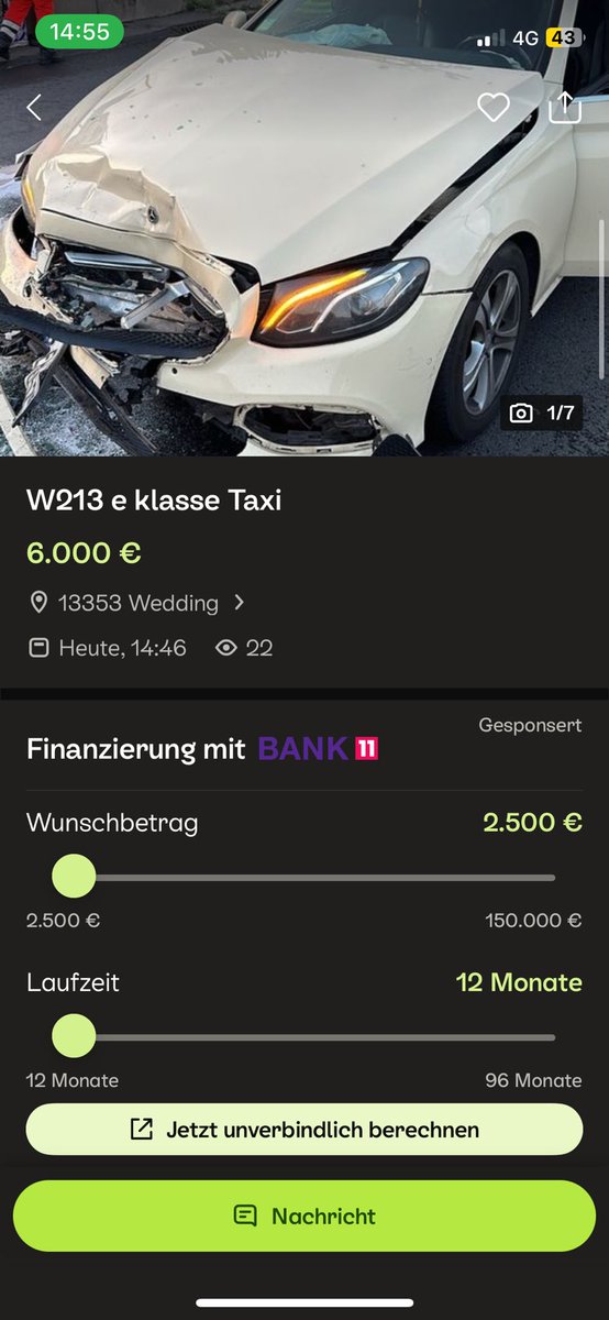 jonaspsd's tweet photo. Gehts euch noch gut? Komplette Front zerstört, Airbags ausgelöst und 420.000km. Gebrauchtmarkt is wildin… https://t.co/ghPVDOiEqj