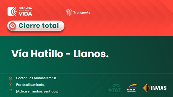 ¡Buenos días!

#NovedadVial en el departamento de #Antioquia, se reporta cierre total en el sector Las Ánimas. #EnDesarrollo

Trabajamos para mantenerte informado.