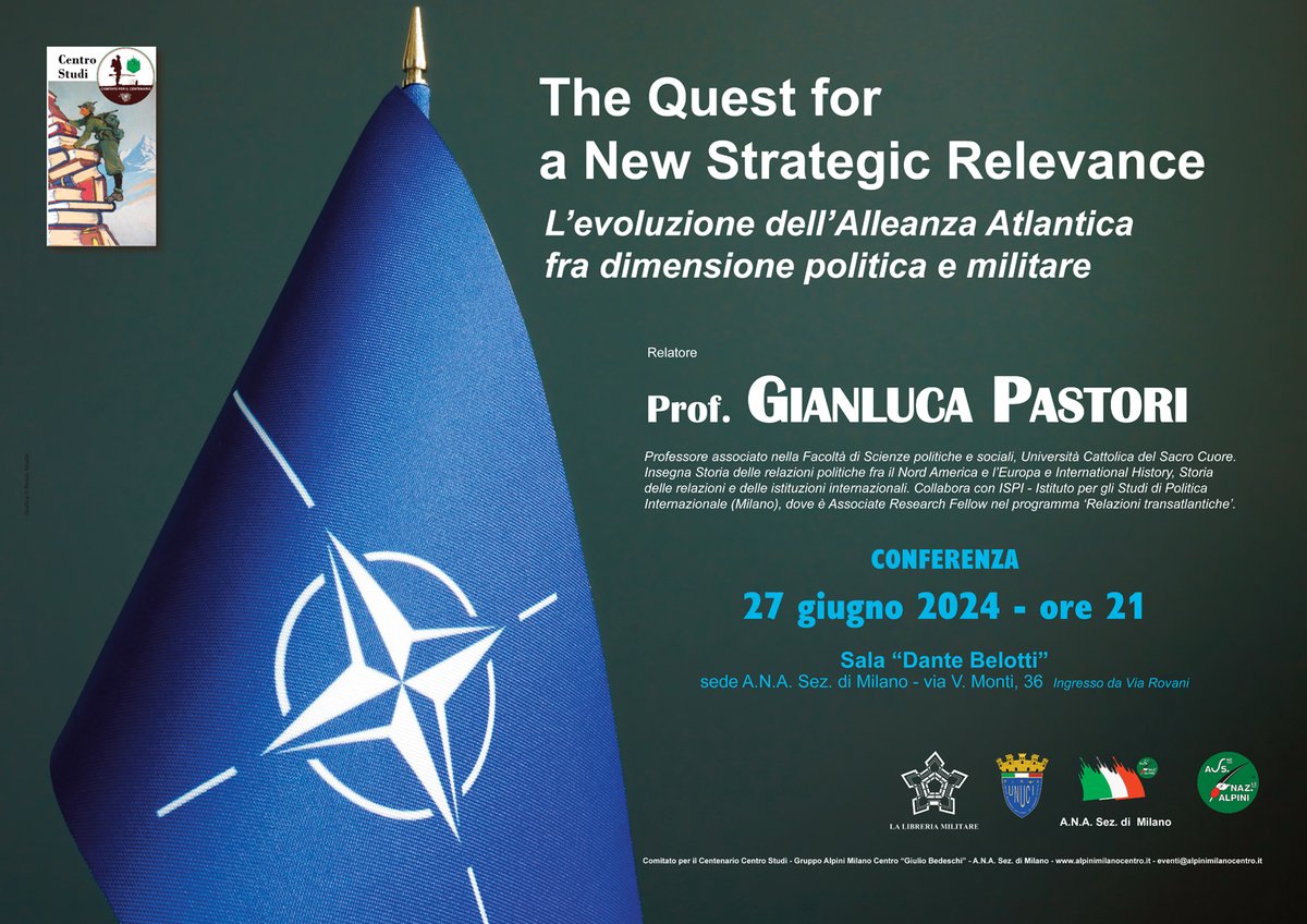 Questa sera, 27 giugno, ore 2100, grazie agli amici del Gruppo  Alpini Milano Centro "Giulio Bedeschi", si parla di #NATO e della ricerca di una nuova rilevanza strategica... Per chi è interessato, anche in streaming...