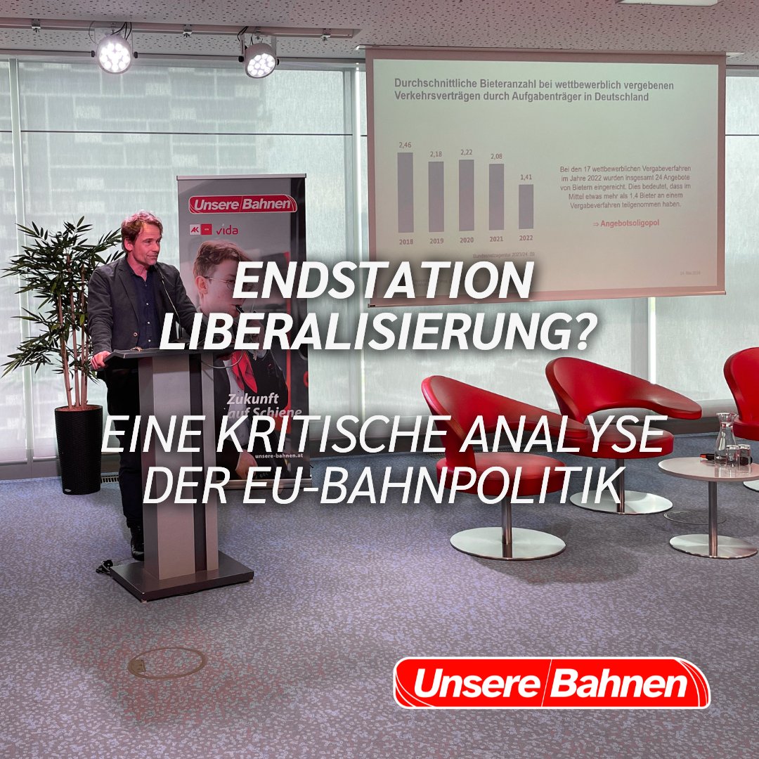 Unsere Bahnen (@unserebahnen) on Twitter photo Die EU-Bahnpolitik unter der Lupe 🔎
Am 24.5. präsentierte <a href="/TEngartner/">Tim Engartner</a>, Professor für Sozialwissenschaften, seine Studie zur Bahnpolitik der EU. Die Ergebnisse zeigen: Liberalisierung, Deregulierung und Privatisierung haben dem EU-Bahnsektor mehr geschadet als genutzt. 🧵 Die EU-Bahnpolitik unter der Lupe 🔎
Am 24.5. präsentierte <a href="/TEngartner/">Tim Engartner</a>, Professor für Sozialwissenschaften, seine Studie zur Bahnpolitik der EU. Die Ergebnisse zeigen: Liberalisierung, Deregulierung und Privatisierung haben dem EU-Bahnsektor mehr geschadet als genutzt. 🧵