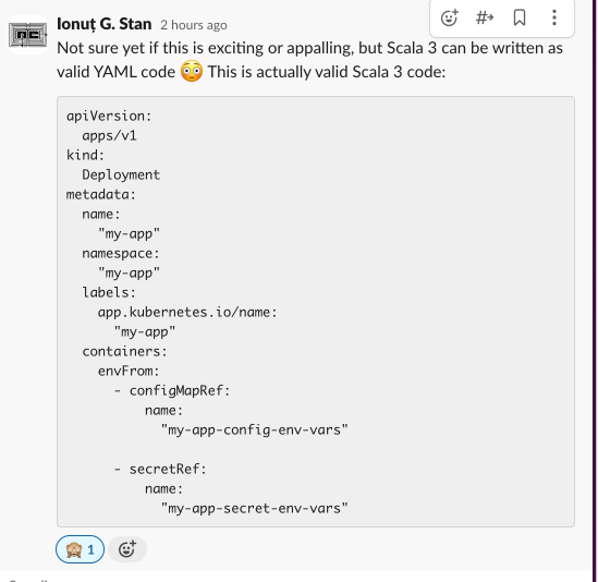 etorreborre's tweet image. #YAML as valid #scala3 code (via @chrislpenner)