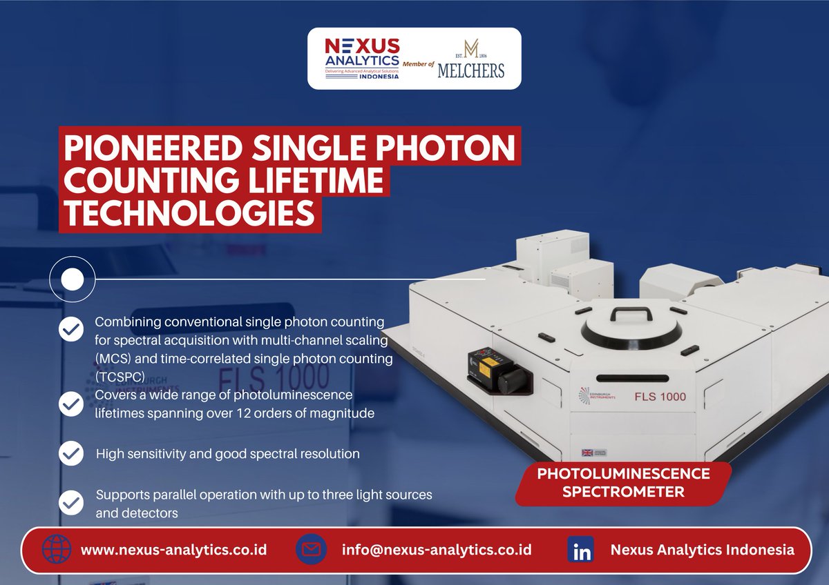 NexusAnalytic's tweet image. As a pioneer in single-photon lifetime measurement technology, the Photoluminescence Spectrometer from Edinburgh Instruments offers a range of advantages

For more information: info@nexus-analytics.co.id
#photoluminescene #edinburghinstruments #providesolutions