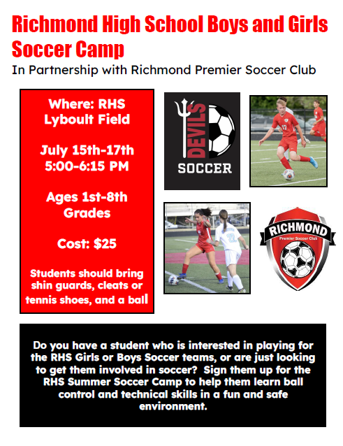 Reminder- Girls/Boys soccer camp is coming soon.
Feel free to tag and share.