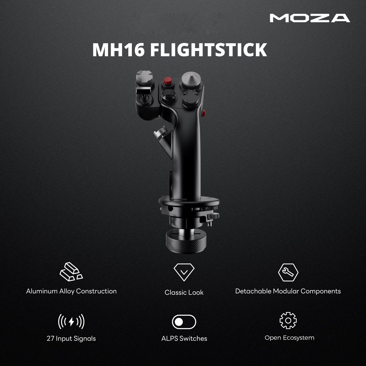 moza_racing's tweet photo. Looking for a FFB flight stick? We’ve got you covered! Introducing the MOZA MH16 Flight Stick. Pair it with the MOZA AB9 FFB Base for the ultimate flight experience!
Available for pre-order NOW at https://t.co/2kz5jECLha
#MOZA #MOZAFlying #FlightSim #MOZAAB9 #FFB #Base #MH16 #FlightStick #PreOrderNow