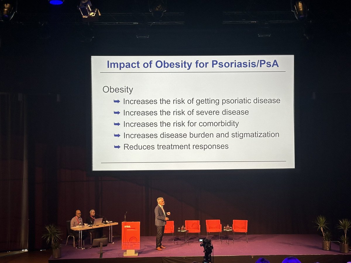 Obesity has huge impact on #psoriaticdisease and being obese increases the risk for psoriasis. We are learning from Prof Ulrich Mrowietz at #IFPAConference2024