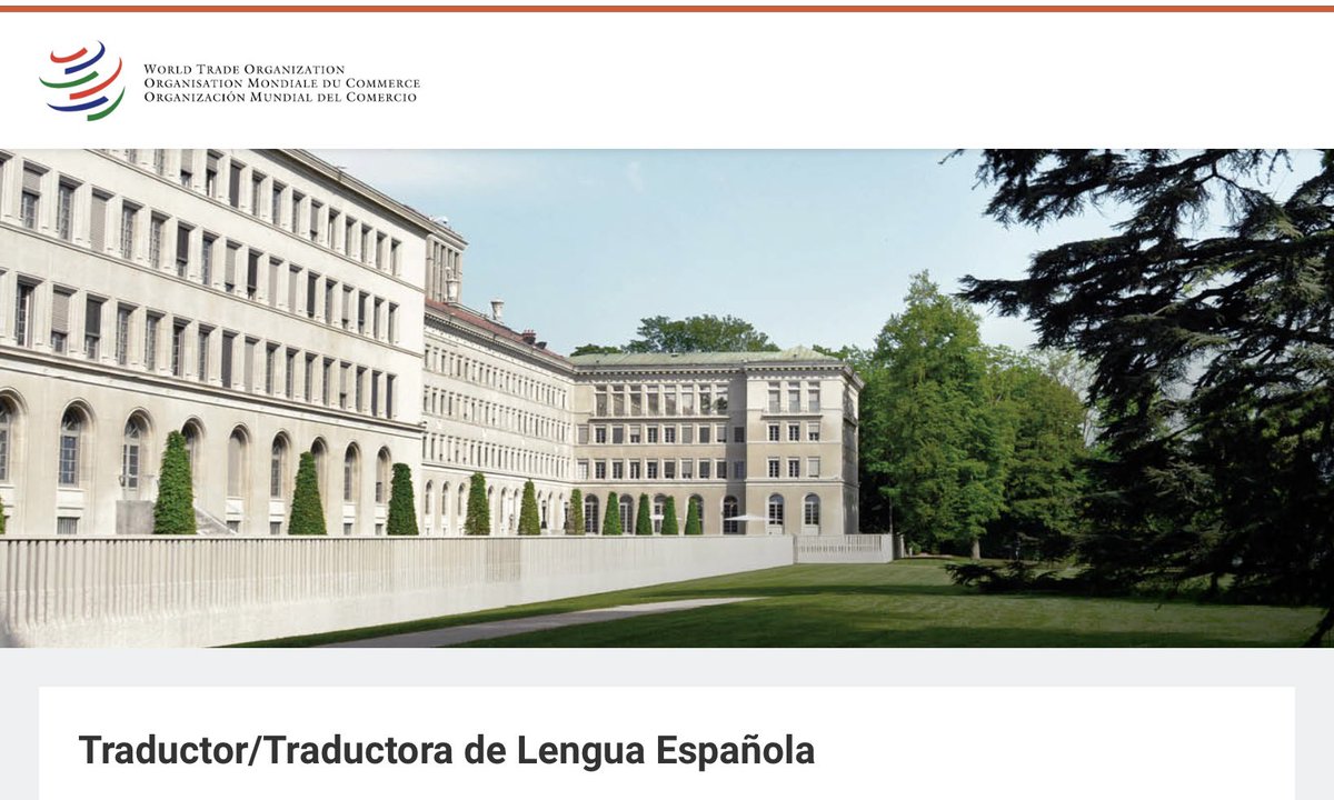 Oferta de empleo

          Traductor[a] EN/FR > ES

Ginebra🇨🇭🇺🇳: Organización Mundial del Comercio <a href="/OMC_es/">OMC en español</a>.
Salario anual: 95.716 francos suizos (aprox. 100.000 €💶 o 107.000 $💵)
Candidaturas: hasta el 28 de julio.
Info: wto.wd3.myworkdayjobs.com/es/External/jo…