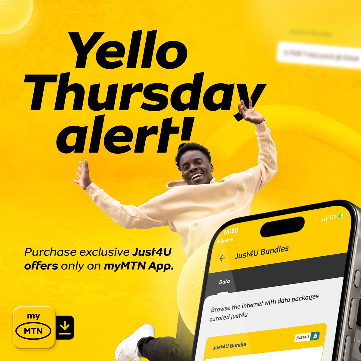 MTNGhana's tweet photo. Thursdays just got better! Enjoy unique offers made Just4U this and every Thursday.
Download the myMTN app and claim your unique offer now.
#YelloThursday https://t.co/HPJapkxO53
