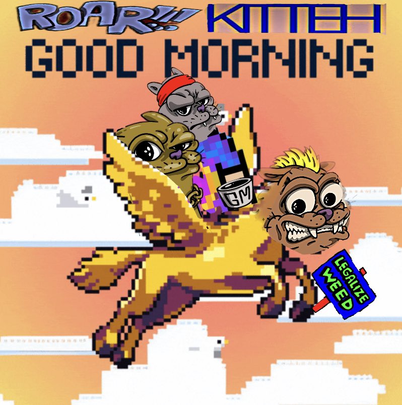 N3RD_S4V4GE's tweet image. Yo @roaringkittywtf, nuttin says #GM quite like a couple of rad #Kittehs flying through the air on the back of a Tiny Manticore whose flying a Legalize It sign!