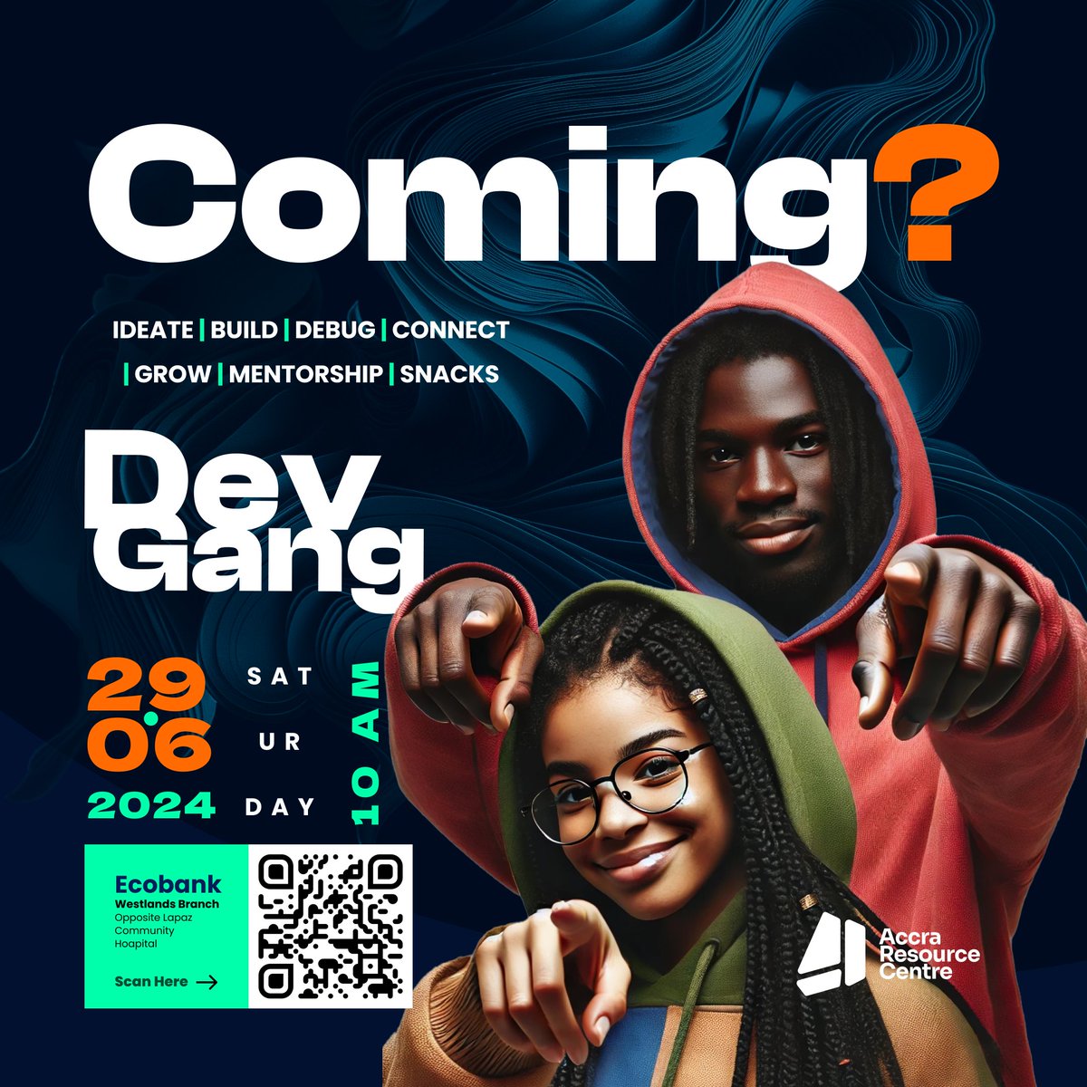 arc_accra's tweet image. Are you coming???

Join us for an epic day of coding, networking, and fun. Meet fellow developers, enjoy some snacks, and let&apos;s innovate together!

🔗 Scan the QR code for more info!

#DevGang #TechMeetup #CodeAndChill #AccraResourceCentre