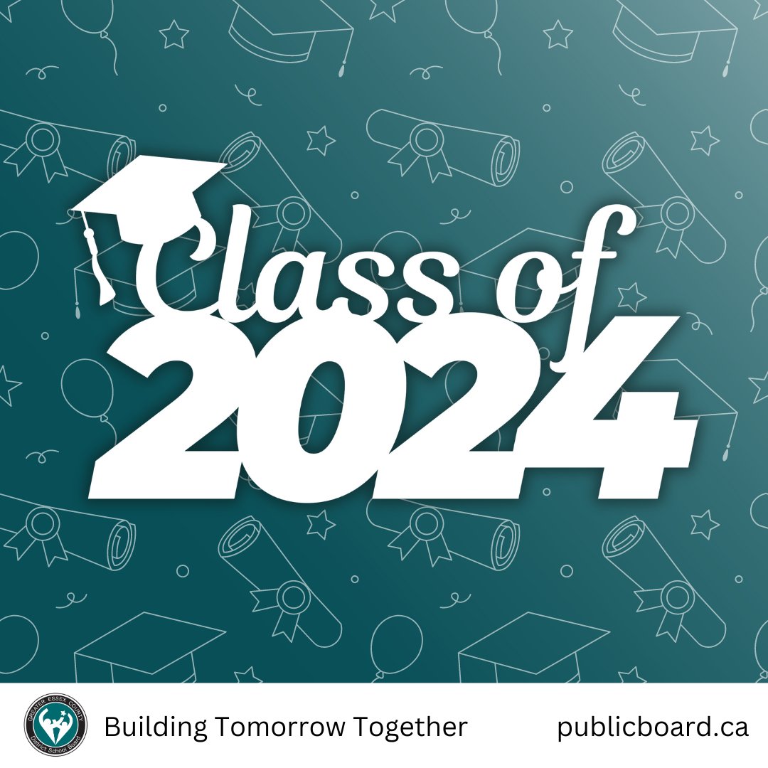 The Greater Essex County District School Board extends our heartfelt congratulations to the graduating class of 2024. 

We are so proud of all that you have accomplished, and everything still yet to come as you embark on the magnificent journeys ahead. Your dedication,