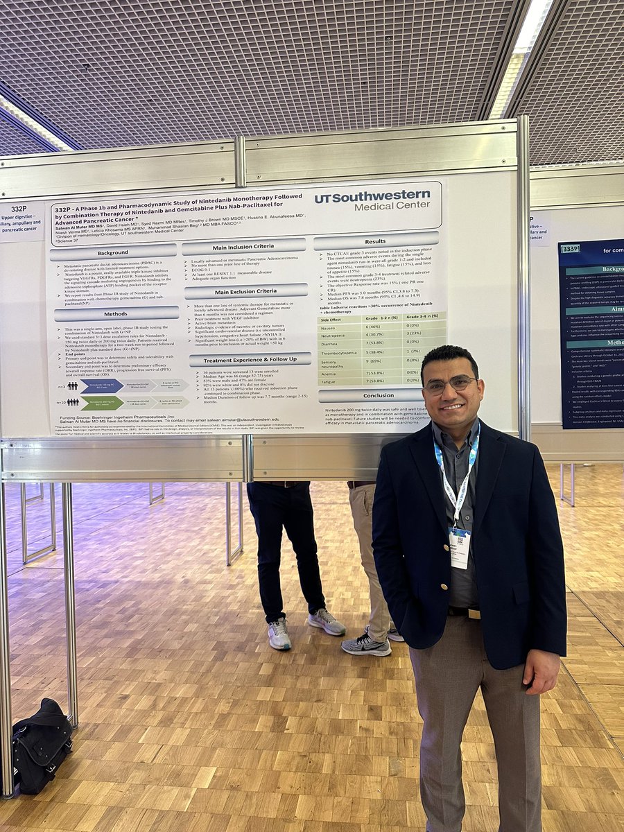 Salwan Al Mutar MD MS (@salthecancerguy) on Twitter photo Having a great debut with #GIESMO24 in Munich 🇩🇪 presenting the work led by <a href="/ShaalanBeg/">Shaalan Beg MD MBA FASCO</a> in <a href="/utswcancer/">UTSW Simmons Cancer Center</a> with phase 1b Nintedenib +Gem +nab P in metastatic PDAC.
<a href="/myESMO/">ESMO - Eur. Oncology</a>
#pancreaticcancer Having a great debut with #GIESMO24 in Munich 🇩🇪 presenting the work led by <a href="/ShaalanBeg/">Shaalan Beg MD MBA FASCO</a> in <a href="/utswcancer/">UTSW Simmons Cancer Center</a> with phase 1b Nintedenib +Gem +nab P in metastatic PDAC.
<a href="/myESMO/">ESMO - Eur. Oncology</a>
#pancreaticcancer