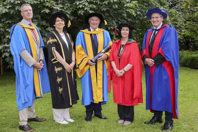 ucdagfood's tweet photo. Congratulations to former @animalhealthire chair @MikeMagan1 who yesterday received an honorary degree from @ucddublin President Professor @OrlaFeely 
It recognises Magan's "extraordinary contribution" to the Irish dairy industry, to AHI, to UCD &amp; to Irish society more broadly. https://t.co/q98BB5tkHt