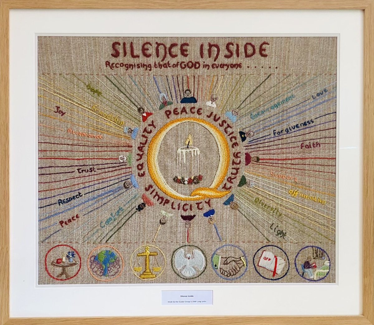 “Silence Inside” a beautiful tapestry made and named by some of the men at the Quaker Meeting in HMP Long Lartin. Come and read about the symbolism behind the stitches while it’s on display here at Friargate.

#quakers
#York 
#tapestry
#silenceinside