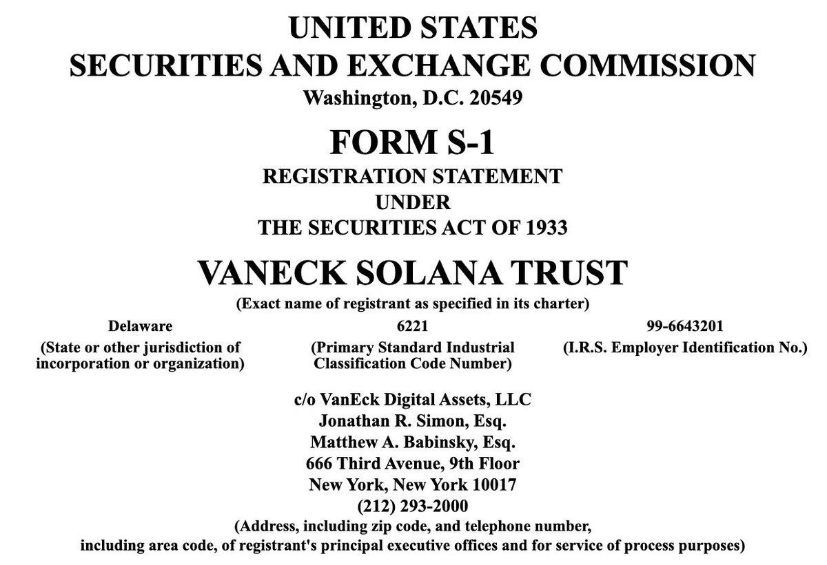 BREAKING: <a href="/vaneck_us/">VanEck</a> FILES $SOL TRUST