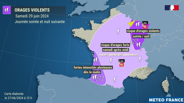 Météo-France (@meteofrance) on Twitter photo ⚡️Aujourd'hui et demain, des orages circulent sur le pays mais c'est samedi qu'ils seront les plus violents.
⚠️De forts cumuls de pluie attendus en peu de temps, de fortes rafales (jusqu’à 100 km/h), de la grosse grêle et une activité électrique intense.
meteofrance.com/actualites-et-… ⚡️Aujourd'hui et demain, des orages circulent sur le pays mais c'est samedi qu'ils seront les plus violents.
⚠️De forts cumuls de pluie attendus en peu de temps, de fortes rafales (jusqu’à 100 km/h), de la grosse grêle et une activité électrique intense.
meteofrance.com/actualites-et-…