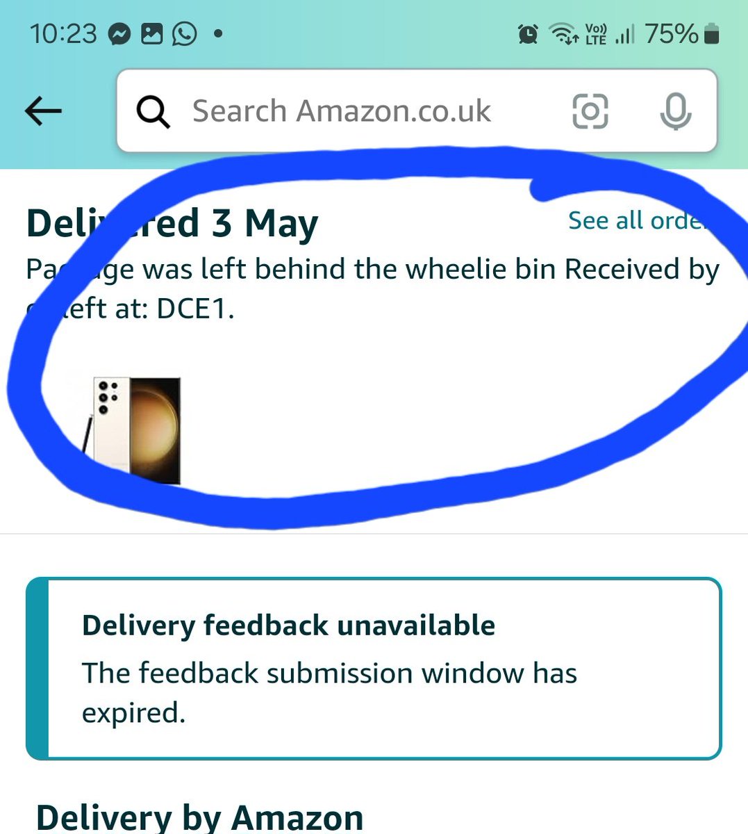 jucarr15's tweet photo. Being ripped off by @amazon Who say leaving by the public pathways is a secure place to deliver a £600 phone. After saying they were refunding have now decided not to refund and are refusing to communicate. https://t.co/j9eBuit56u