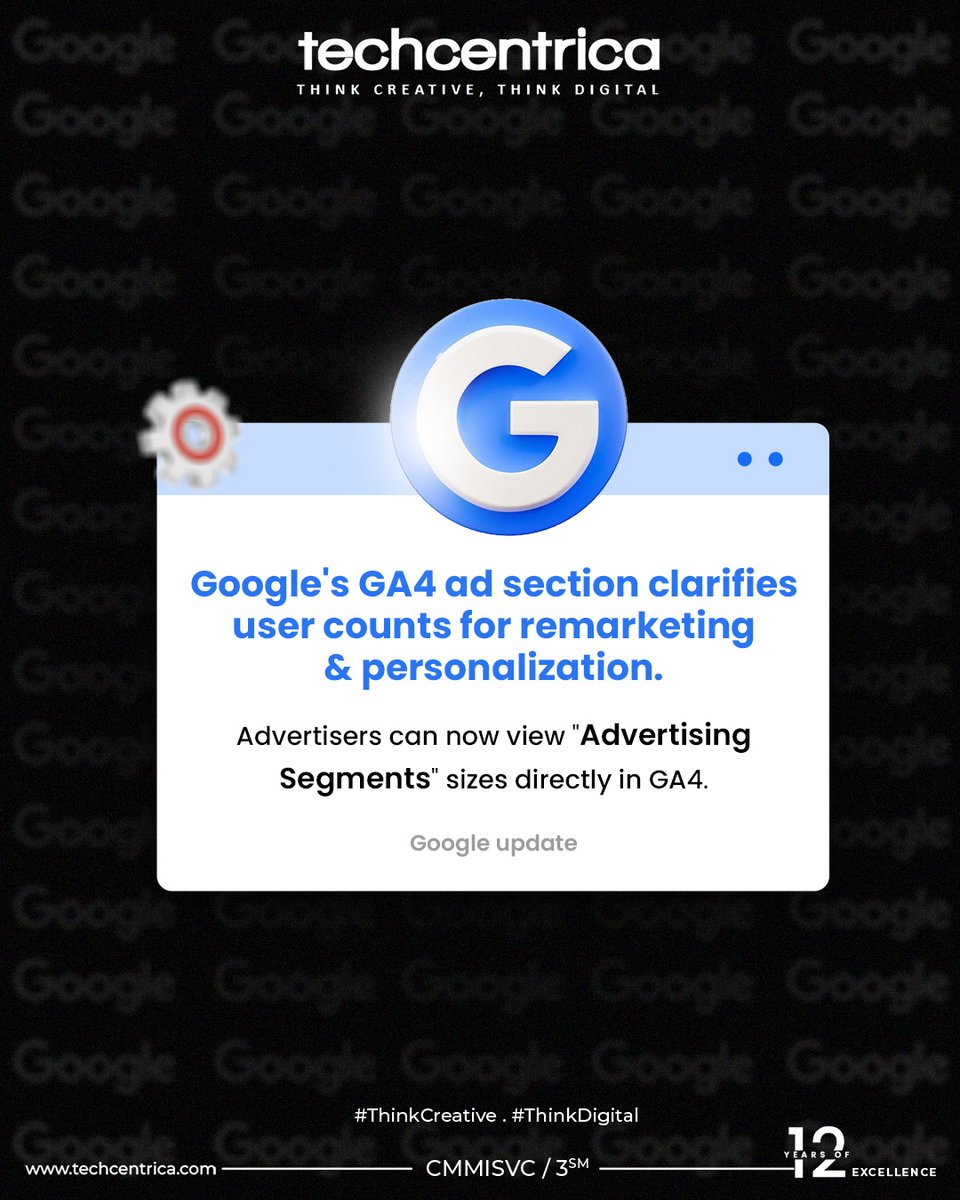 Tech_Centrica's tweet image. ✨Say goodbye to guesswork in remarketing and ad personalization! GA4's advertising section now unveils 'Advertising Segments' sizes directly.
.
.
.
#techcentrica #googlealgorithm #googleads #googleadwords #seoupdate #seo #searchengineoptimization #seotips #seostrategy
