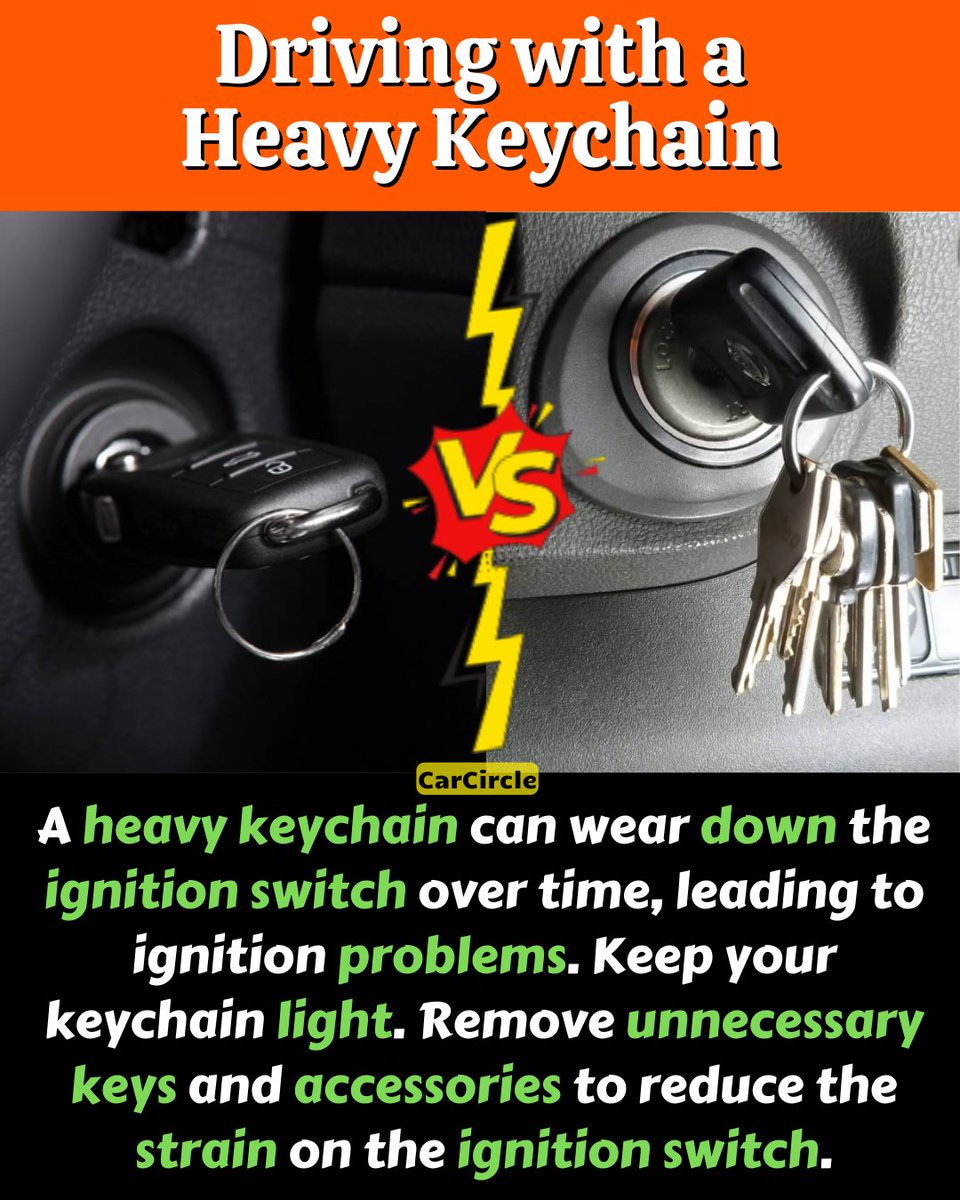 carcircleindia's tweet image. Driving with a Heavy Keychain Can Cause Problems in Ignition Switch!
#KeyChain #CarKeyChain #CarProblems #CarIssues #CarTroubles #CarNotStarting #IgnitionProblem #CarCare #CarTips #CarMaintenannce