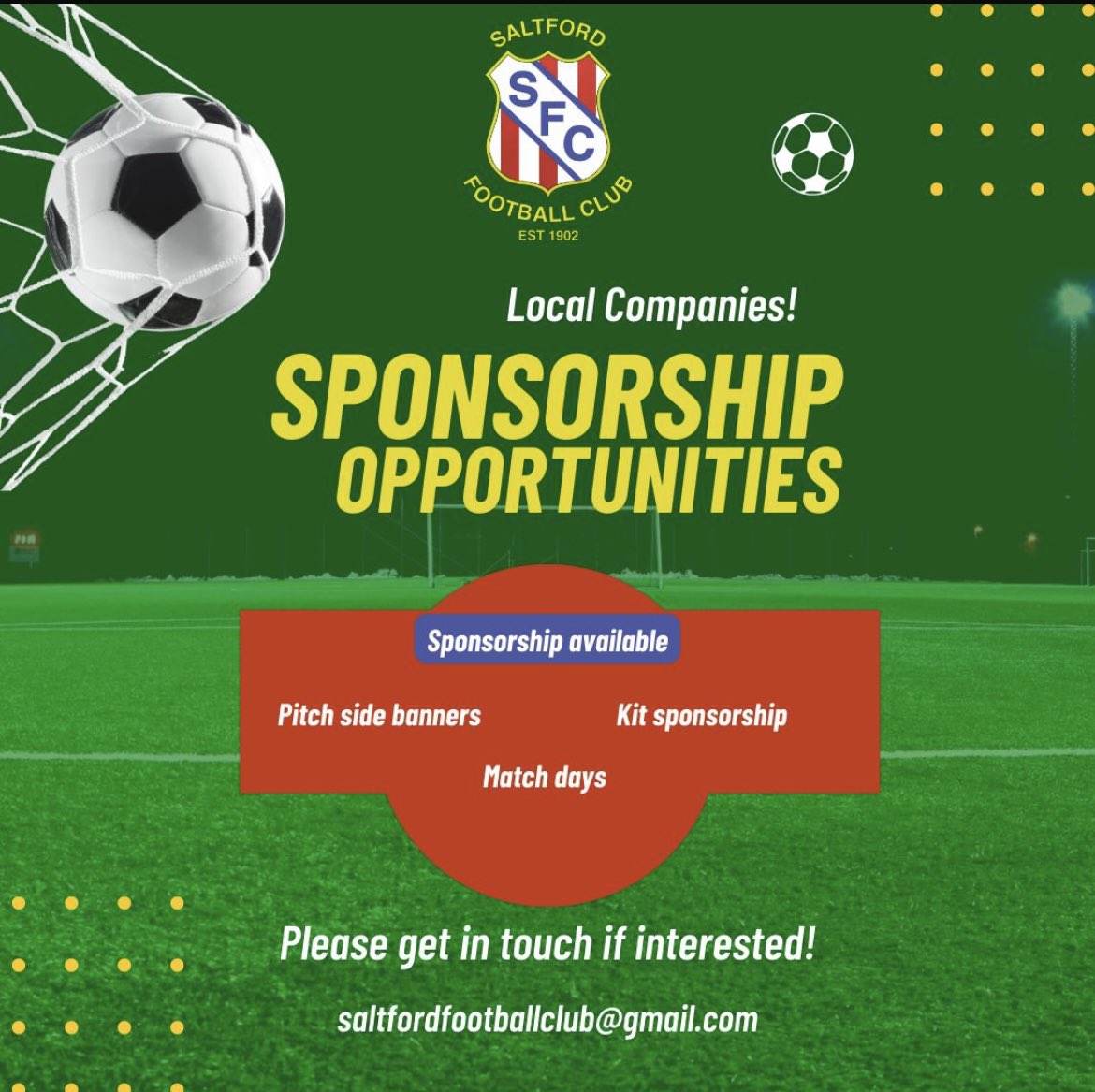 Sponsorship opportunities with the club! Please get in touch if interested.