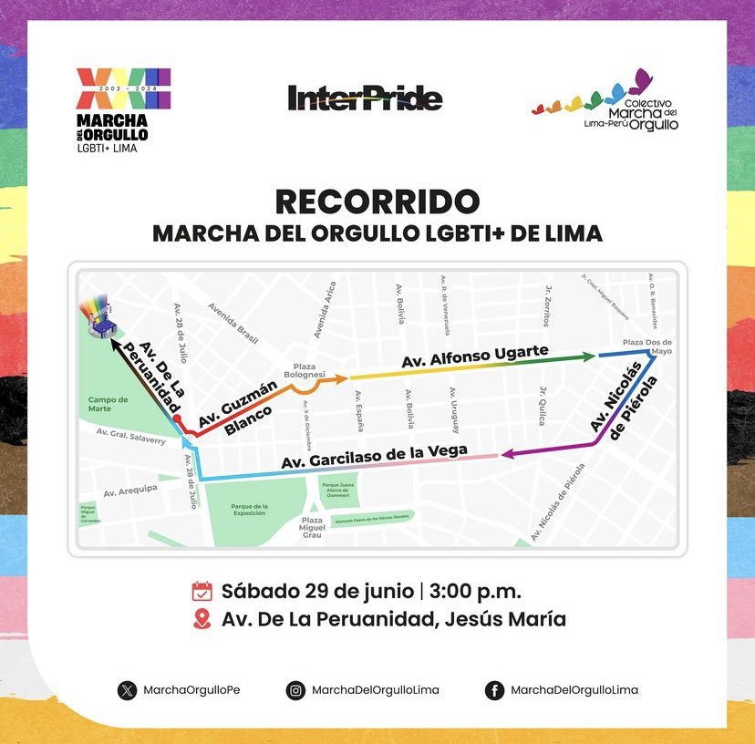 BeckyGPeruvian's tweet photo. Este Sábado se llevará acabo la marcha del orgullo LGTBI+ 🏳️‍🌈
⏰ a las 3:00 pm hrs 
📍 Ubicado en Av, de la peruanidad, Jesús Maria 

Si desean participar nos escriben en todas nuestras plataformas.

Lxs esperamos!
#MarchaOrgullo2024 #PrideMonth2024 https://t.co/XxpeIgMSB4