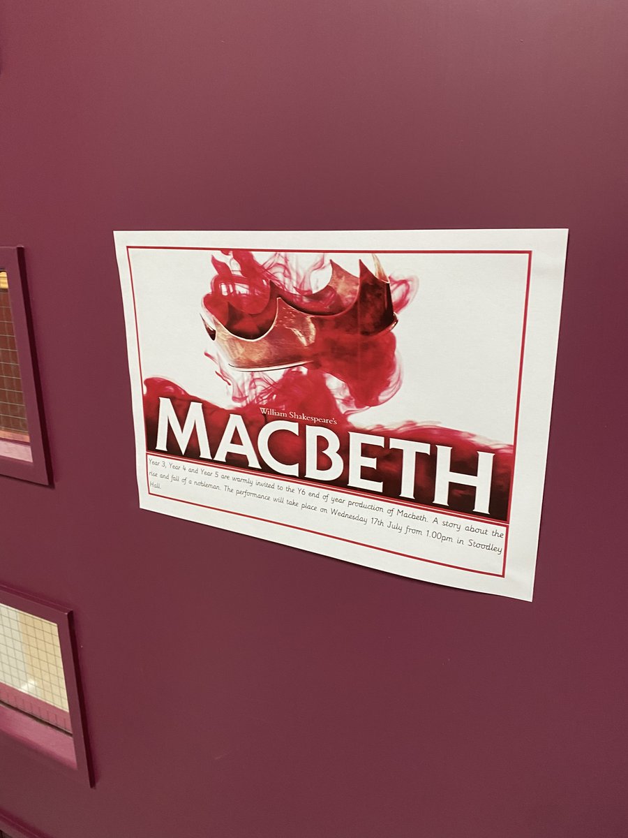 WarleyRoadPri's tweet photo. The posters are up! Not long now until the Y6 performance of Shakespeare's Macbeth. "Double, double, toil and trouble..."#talkreadwrite #ichallenge #outofyourcomfortzone #perform #Shakespeare https://t.co/HXx8Pp7kT0