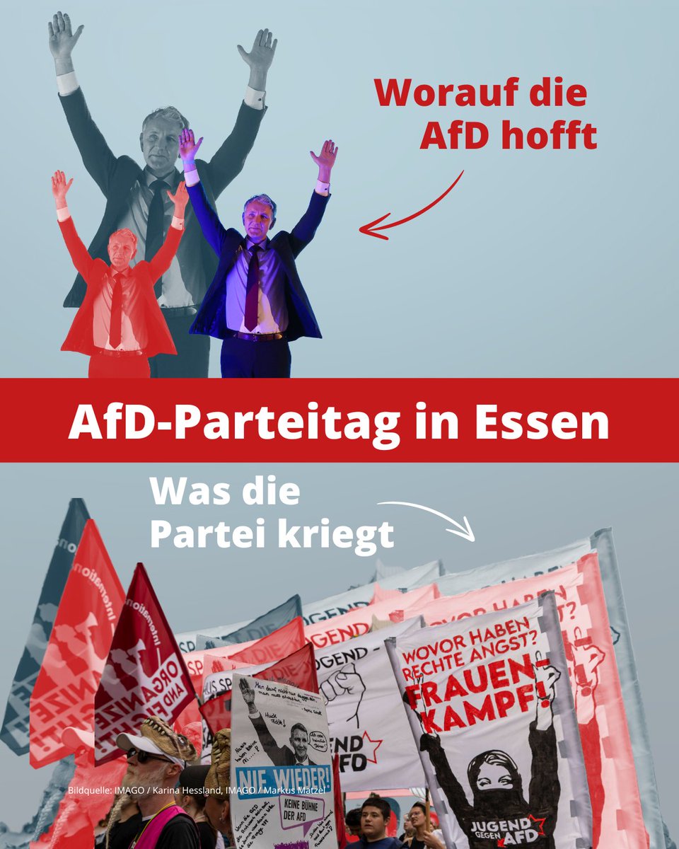 Alle Augen auf Essen! 👀 Im Herzen des Ruhrgebiets plant die AfD ab morgen ihren Bundesparteitag. Der Tagungsort, die Grugahalle, hat als Statement schon mal Regenbogen- und Europaflaggen vor der Halle aufgehängt. 🌈 😍 Als Zeichen gegen die #noAfD