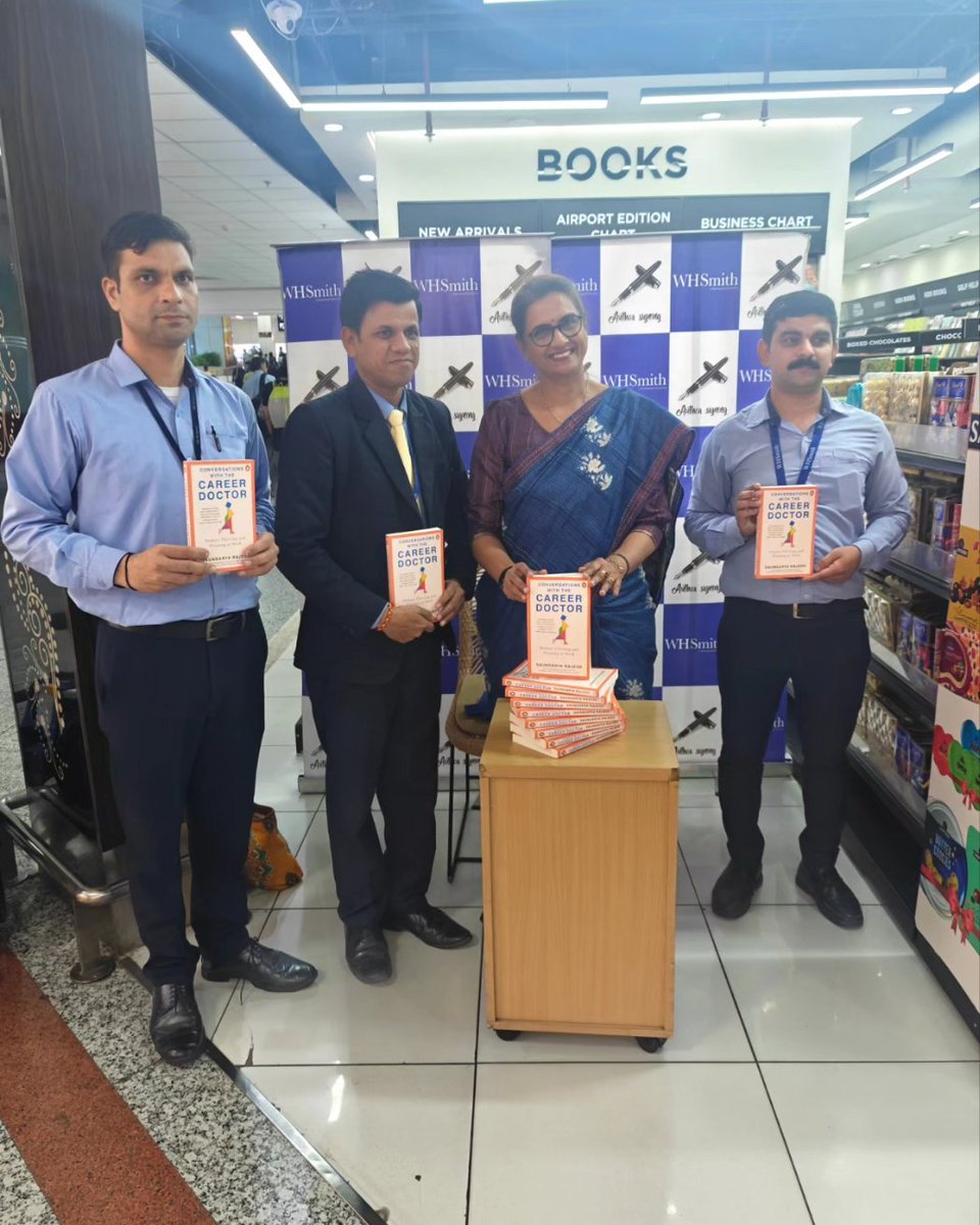 SaundaryaR's tweet photo. After a fantastic #PowerOfI conference at #Leela Gurgaon, I am at the @DelhiAirport T3! Book signing at @WHSmith store with the help of @IndiGo6E crew Vijay who assisted me with the wheelchair. Thanks @PenguinIndia for the arrangements! https://t.co/qspkFGssrn