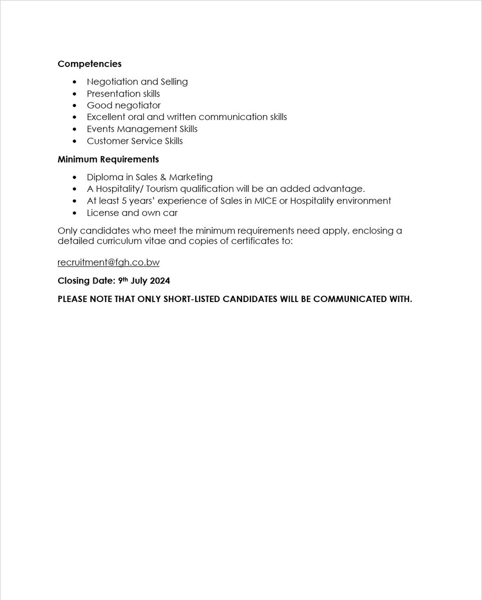VACANCY: OUTBOUND SALES EXECUTIVE