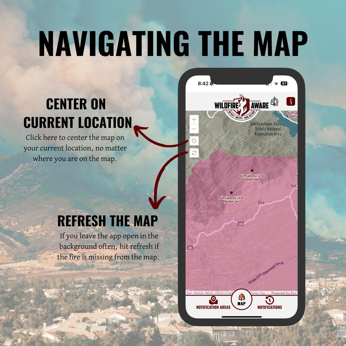 Did you know?!?
We are a map-centric app. Here are some handy tips for navigating around and getting back to where you are in the world.
#WildfireAware