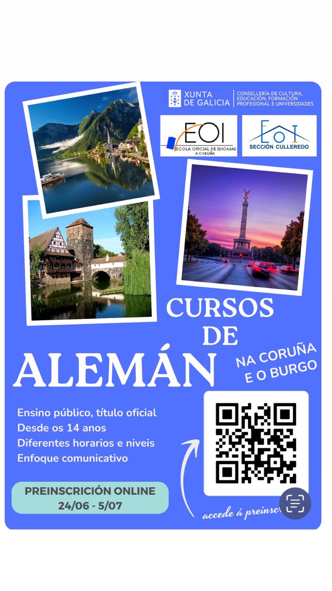 Aprende alemán cos nosos cursos. Aprender un novo idioma abre portas a novas oportunidades, culturas e experiencias.

Fai a preinscrición online e comeza a túa viaxe!

#aleman #cursodealeman #ensinopublico #deutsch #german #linguas #oportunidade