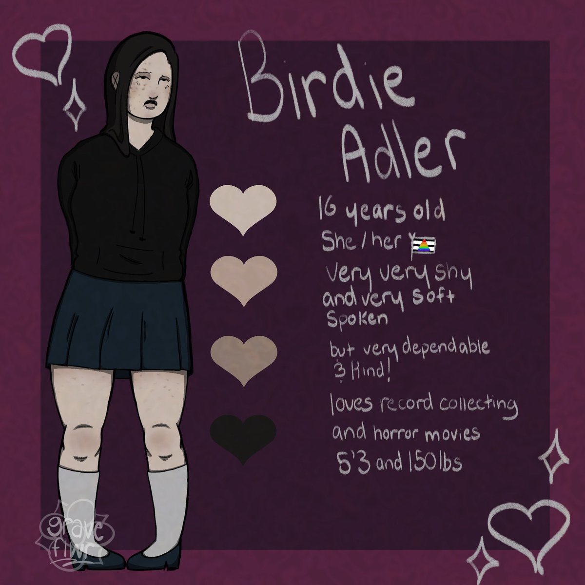 N0SONOFMINE's tweet photo. ( idk if anyone here is doing art fight but here's the refs i have finished and my user is graveflwr:3 u should totally attack me (( avery's ref isn't done yet 😭 )) ) https://t.co/wveWjCUejS
