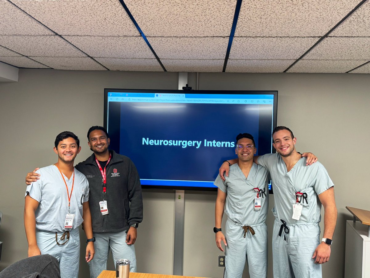 NeurosurgeryOSU's tweet photo. Welcome to our new intern class! Future neurosurgery superstars! @bhenderu @MynorMendez_ @jmamarildavis and Nicco Ruggiero https://t.co/P6m92QHHSz
