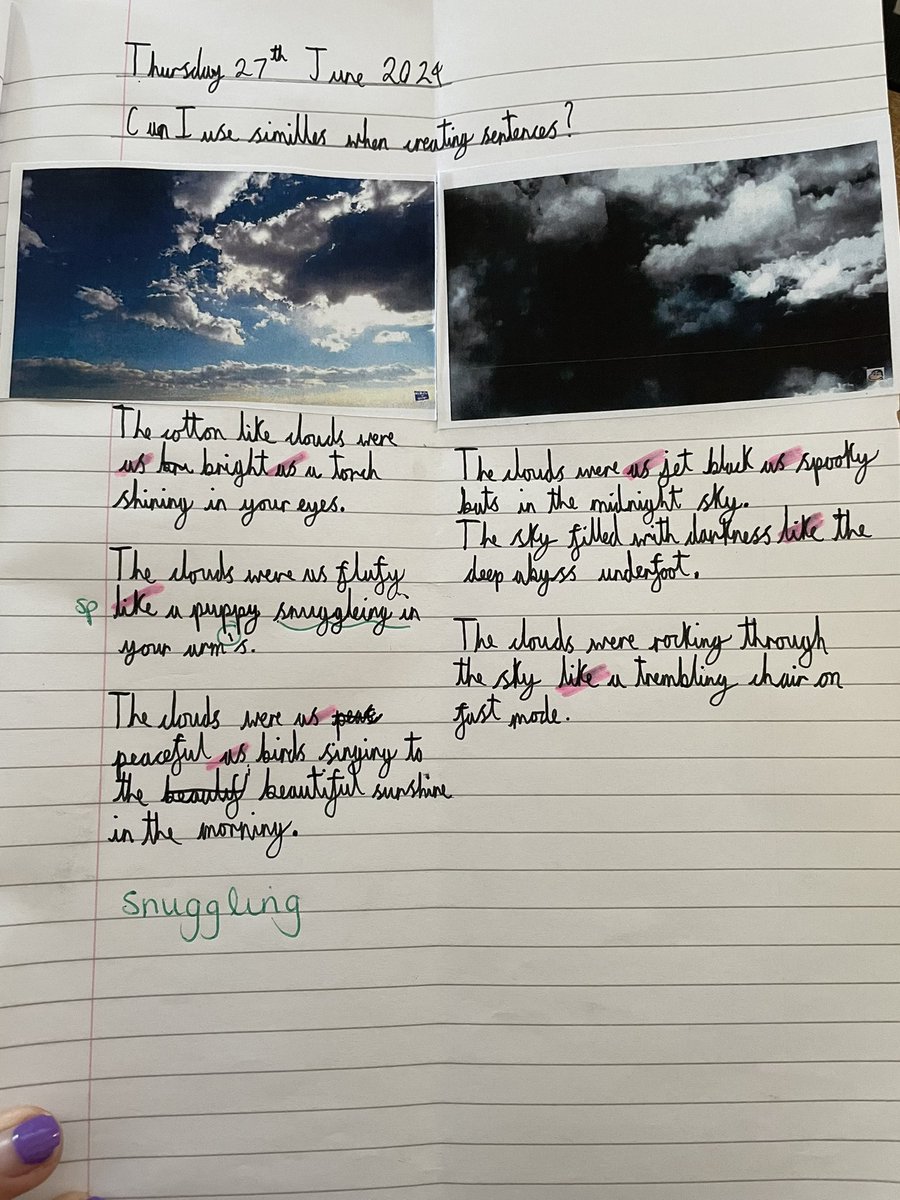 Today, we worked on high quality similes to describe clouds ☁️ Mrs D was super impressed with our vocabulary choices. ✏️