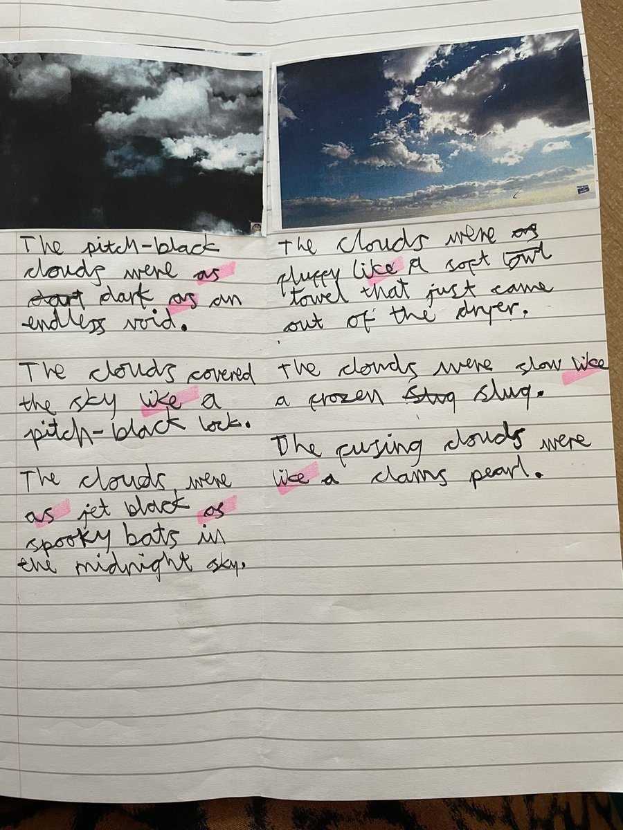 Woodlands4RO's tweet photo. Today, we worked on high quality similes to describe clouds ☁️ Mrs D was super impressed with our vocabulary choices. ✏️ https://t.co/oFl2fklPyo