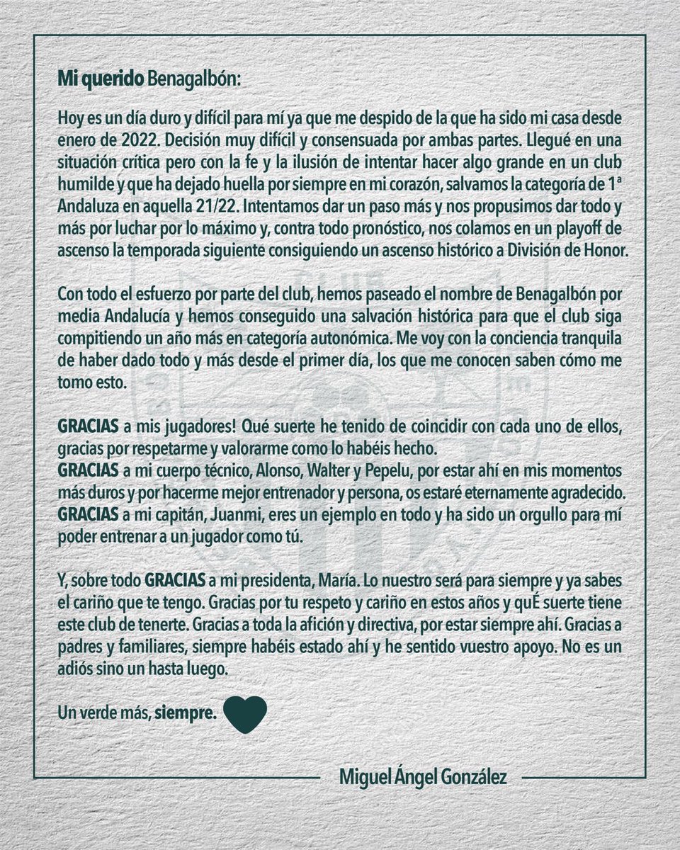 💚 Gracias y hasta pronto 💚

👏🏻 Fue algo histórico y me voy con la alegría de decir oficialmente que el <a href="/CDBenagalbonofi/">C.D. Benagalbón</a> seguirá en División de Honor Senior.